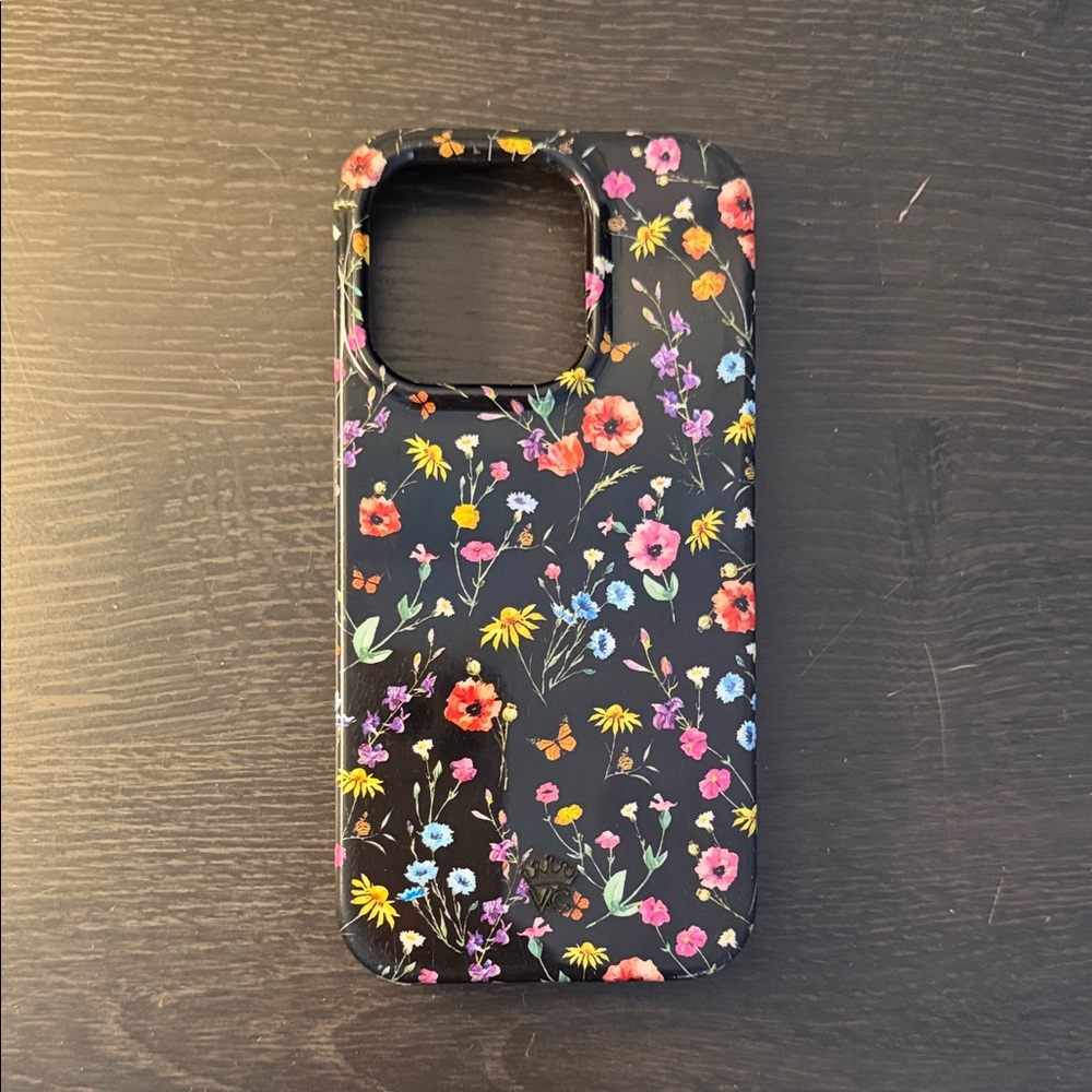 Velvet Caviar iPhone 15 Pro Black Floral Phone Case with Multicolor Blooms
